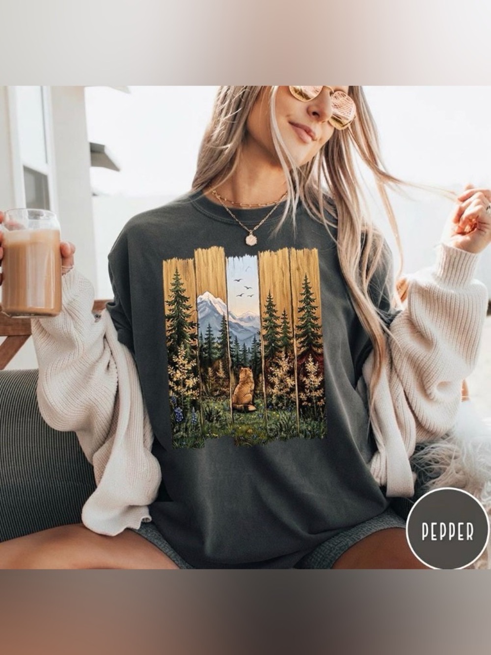 Hand-Painted Wolf Mountain Tee, Nature Lover T-Shirt, Comfort Colors Shirt